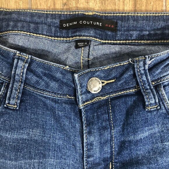 Denim Couture Red Mid Rise Distressed Blue Jeans Size 5 28X29 Skinny Frayed Rock - Picture 5 of 9